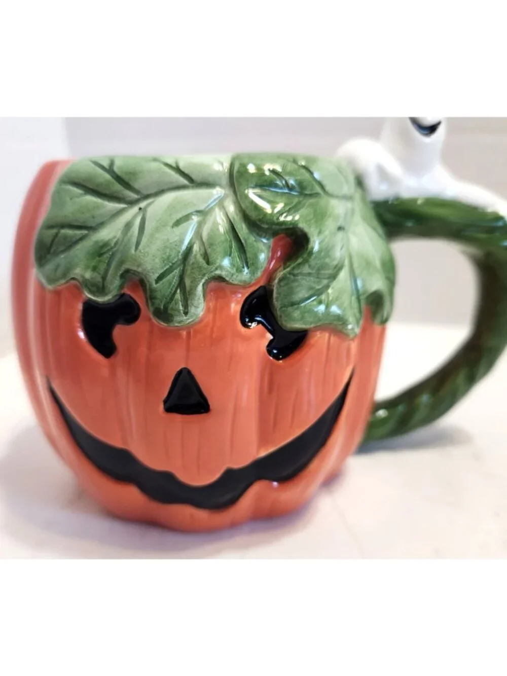 Fitz And Floyd Essentials Pumpkin Mug With Ghost Handle Ceramic Halloween Decor